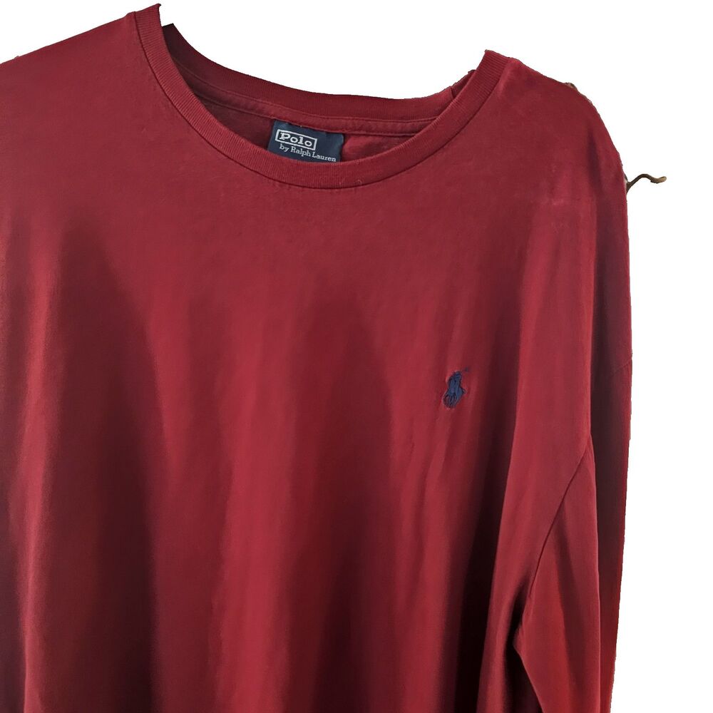 Polo Ralph Lauren Long Sleeve Shirt Mens XL Red Cotton Crew Neck Pony Minimalist